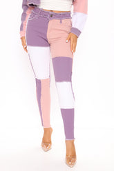 Stuck In A Dream Patchwork Skinny Jeans - Purple/combo Ins Street
